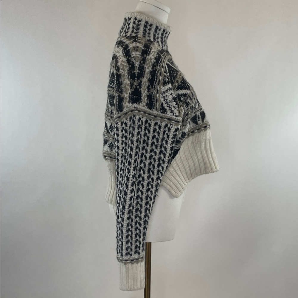 Splendid Vail Apres-ski Fair Isle Sweater in Black, White and Taupe, XL - Picture 7 of 8